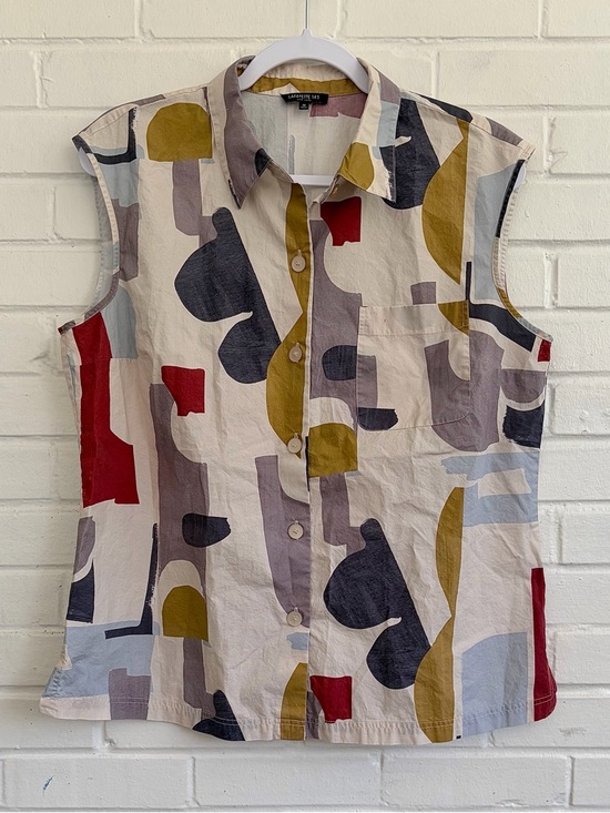 Lafayette 148 New York Tops - Lafayette 143 Abstract Geometric Print Sleeveless Button-Up Blouse, SZ 12 EUC